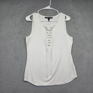 White House Black Market Top Women M White Lace Up Y2K Moto Edgy Fitted Tank NEW